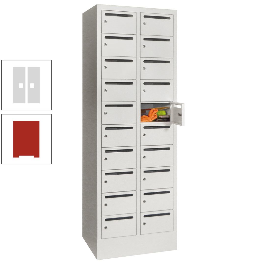 Postverteilerschrank, Schließfachschrank, 2 Abteile a 300 mm, 20 Fächer, 1.850 x 600 x 500 mm (HxBxT), Korpus anthrazitgrau, Front anthrazitgrau