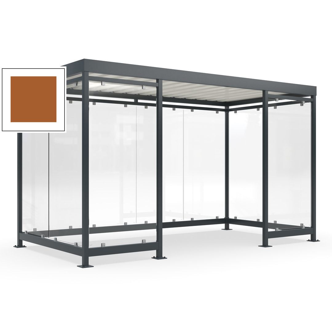 Fahrgastunterstand, Raucherunterstand, fertig montiert, Aufdübeln, 12-13 Personen, 2.510 x 4.195 x 2.165 mm (HxBxT), 10 Wände, Achatgrau
