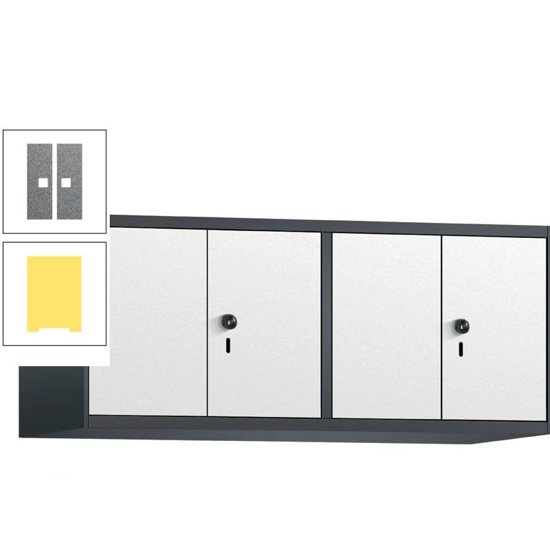 Aufsatzschrank, Schrankaufsatz, Türen paarweise, 4 Fächer a 300 mm, Farbe Pastellgelb, Tür anthrazitgrau, 500 x 1.200 x 500 mm (HxBxT)