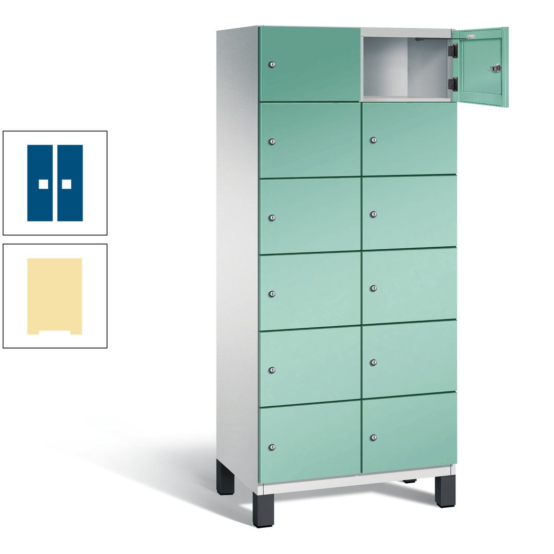 Fächerschrank, Stahlschrank, 12 Fächer, Türöffnungsbegrenzer, Füße, 1.980 x 800 x 525 mm (HxBxT), Korpus anthrazitgrau, Front anthrazitgrau