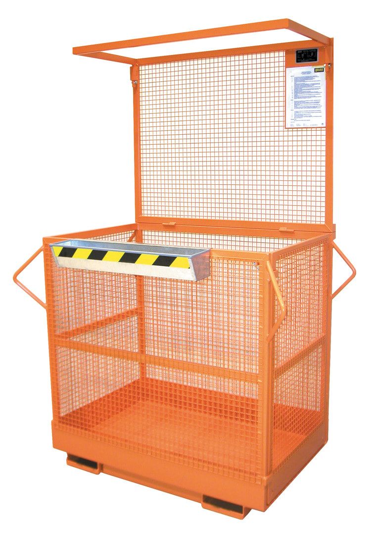 BAUER Arbeitsbühne für Gabelstapler und Frontlader - Montagekorb - Arbeitskorb - 300 kg - Einfahrposition Längsseite - gelborange