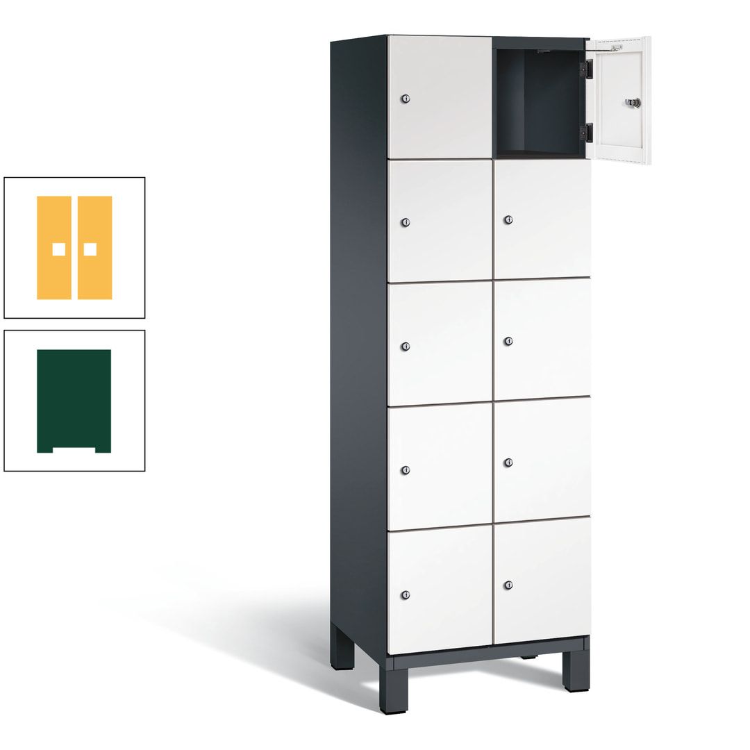 Fächerschrank, Stahlschrank, 10 Fächer, Türöffnungsbegrenzer, Füße, 1.980 x 600 x 525 mm (HxBxT), Korpus anthrazitgrau, Front anthrazitgrau