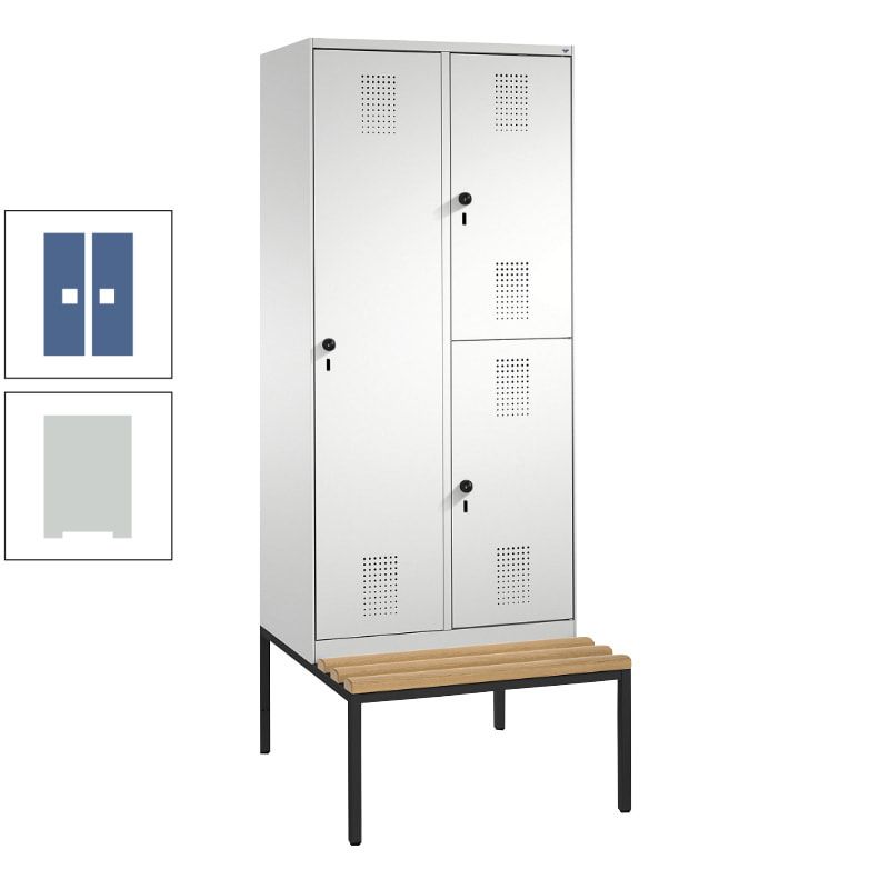 Garderobenschrank, Spind ein- und doppelstöckig Sitzbank, 2 Abteile, 3 Fächer, 2.090 x 800 x 500 mm (HxBxT), Front anthrazitgrau, Korpus anthrazitgrau