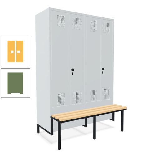 Doppel-Spind, Garderobenschrank, Buche Sitzbank integriert, 4 Abteile 300 mm, Korpus anthrazitgrau, Tür anthrazitgrau, 1.850 x 1.200 x 815 mm (HxBxT)