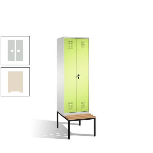 Doppel-Spind, Garderobenschrank, Buche Sitzbank untergebaut, 2 Abteile a 300 mm, Korpus anthrazitgrau, Tür anthrazitgrau, 2.090 x 600 x 815 mm (HxBxT)