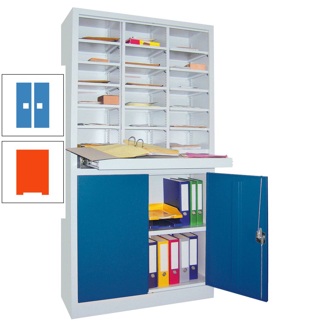 Aktenschrank - Büroschrank mit Sortierstation - 18 Fächer Ordnungsregal - Ausziehboden - 1.950 x 1.000 x 400 mm (HxBxT) - anthrazitgrau
