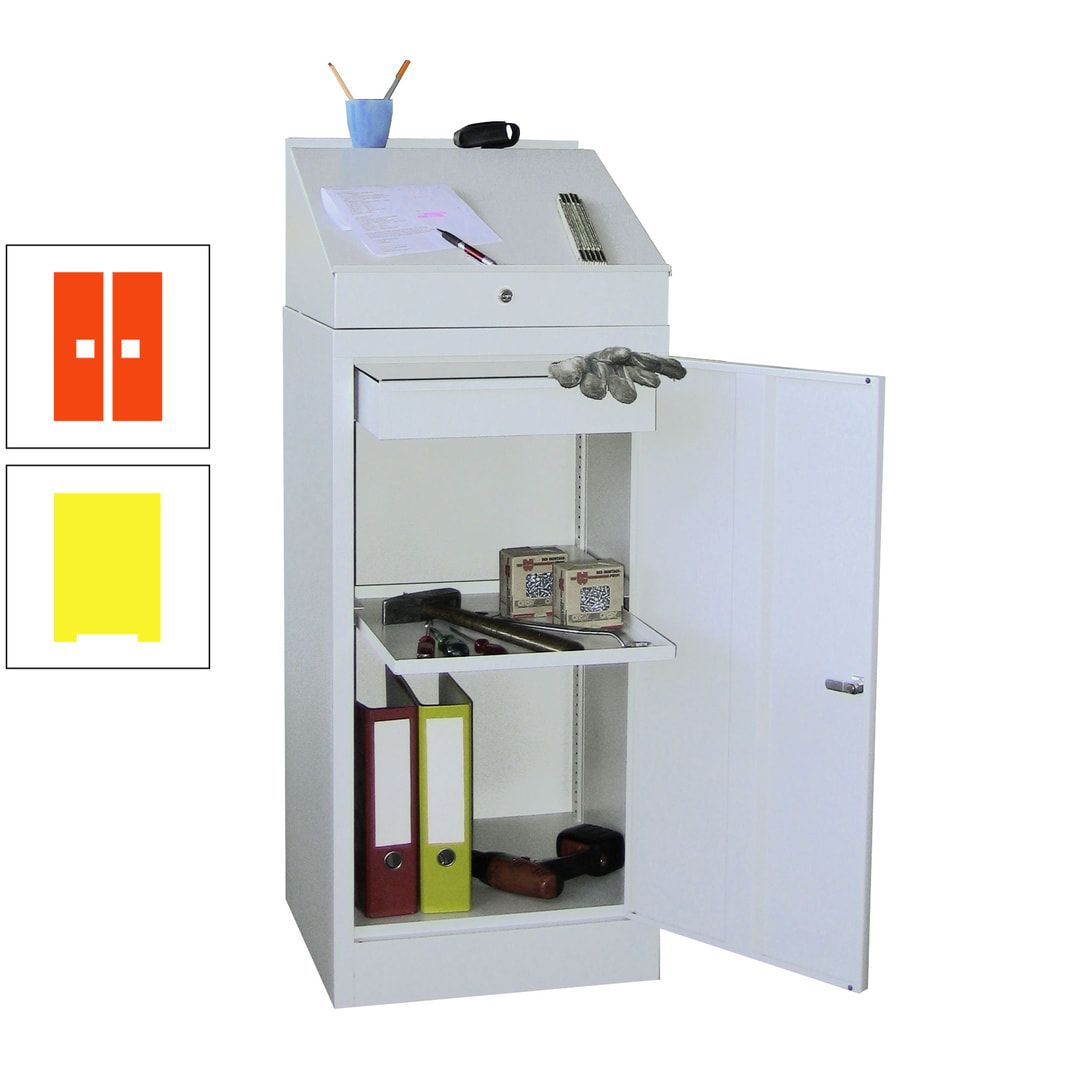 Stehpult mit Schrank - Vollblechtür - Zylinderschloss - 1 Einlegeboden, 1 Schublade - 1.270x500x500 mm (HxBxT) - anthrazitgrau