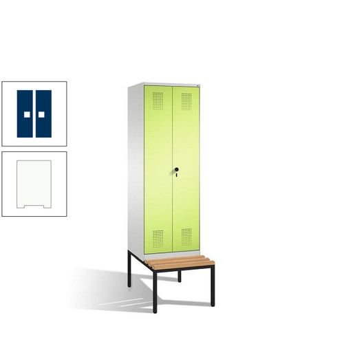 Doppel-Spind, Garderobenschrank, Buche Sitzbank untergebaut, 2 Abteile a 300 mm, Korpus anthrazitgrau, Tür anthrazitgrau, 2.090 x 600 x 815 mm (HxBxT)