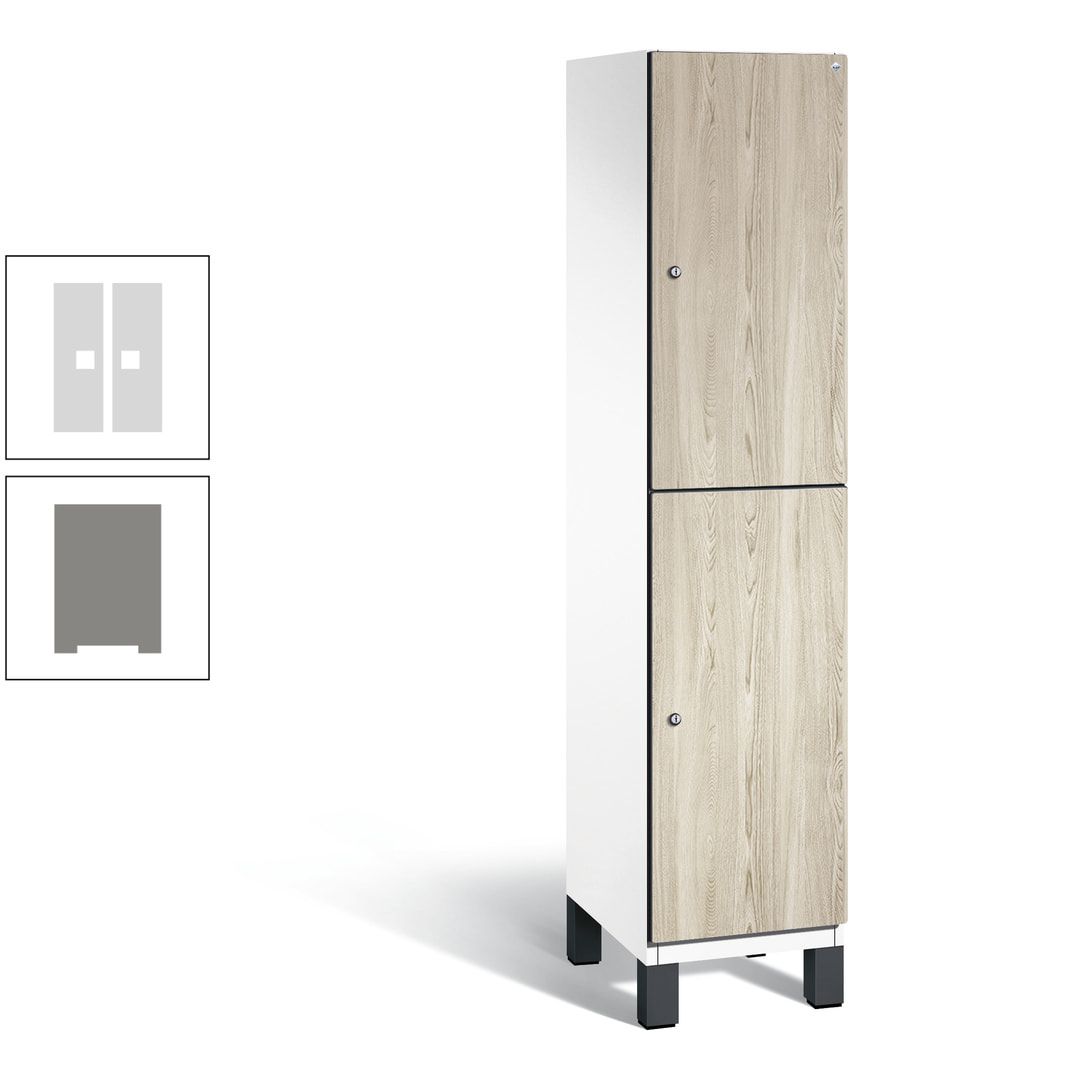 Fächerschrank, Garderobenschrank, mit Füßen, 1 Abteile, 1.980 x 400 x 525 mm (HxBxT), Korpus anthrazitgrau, Tür Donau-Ahorn