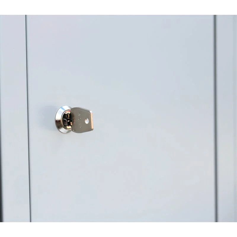 Garderobenschrank, Schließfach-Garderobe, 3 Abteile, 15 Fächer, 1.800 x 1.915 x 500 mm (HxBxT), Abteil 300 mm, Korpus lichtgrau, Front enzianblau