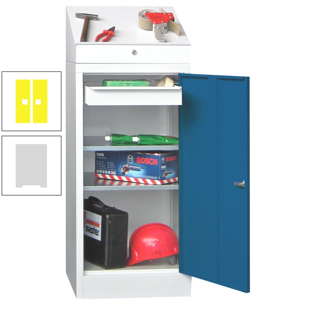 Stehpult mit Schrank - Vollblechtür - 1 Einlegeboden, 1 Ausziehboden, 1 Schublade - 1.270x500x500 mm (HxBxT) - anthrazitgrau