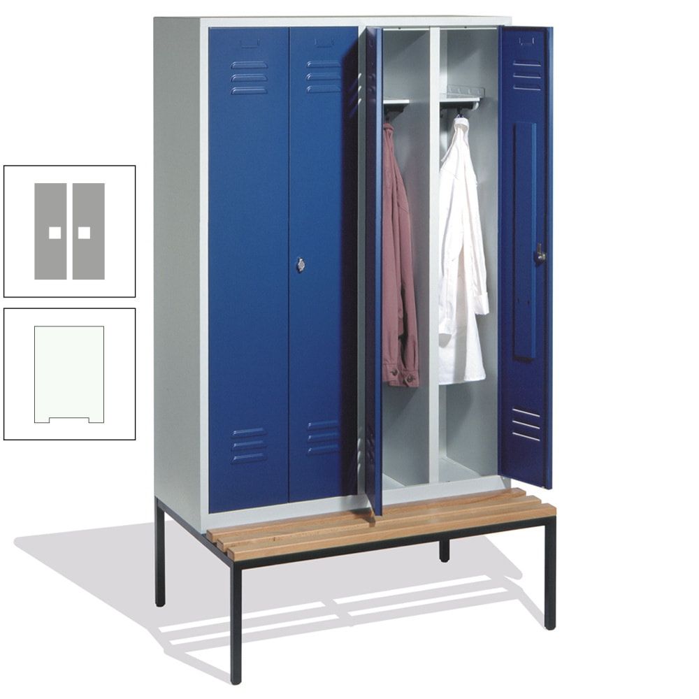 Doppel-Spindschrank, Buche Sitzbank untergebaut, 4 Abteile a 300 mm, Korpus lichtgrau, Tür anthrazitgrau, 2.090 x 1.190 x 815 mm (HxBxT)