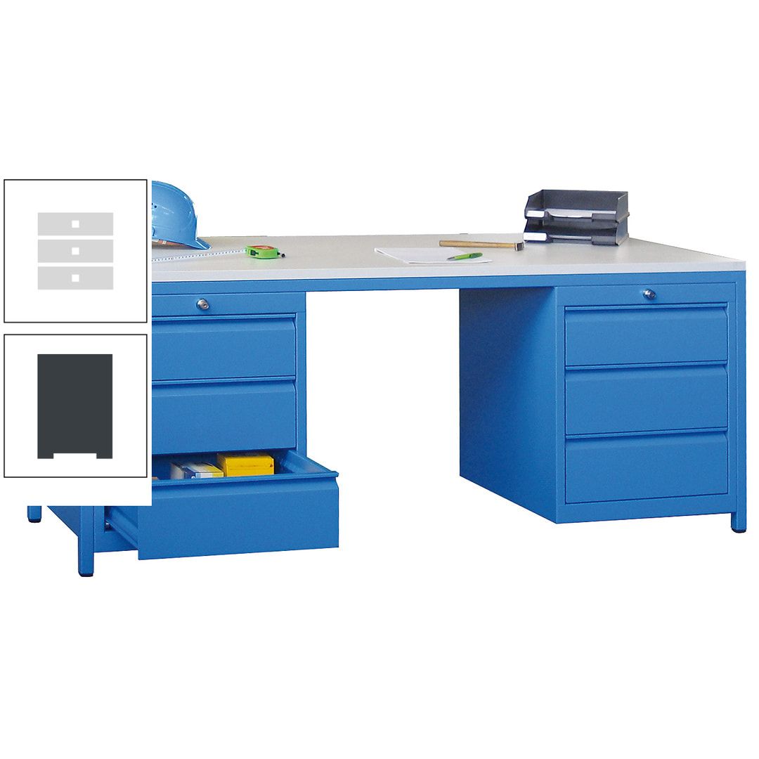 Meisterschreibtisch - 2 Schubladenblöcke - 6 Schubladen - 720 x 1.700 x 800 mm (HxBxT) - anthrazitgrau