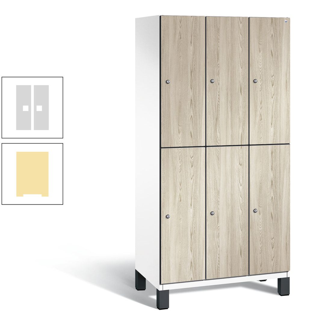 Fächerschrank, Garderobenschrank, mit Füßen, 3 Abteile, 1.980 x 900 x 525 mm (HxBxT), Korpus anthrazitgrau, Tür Donau-Ahorn