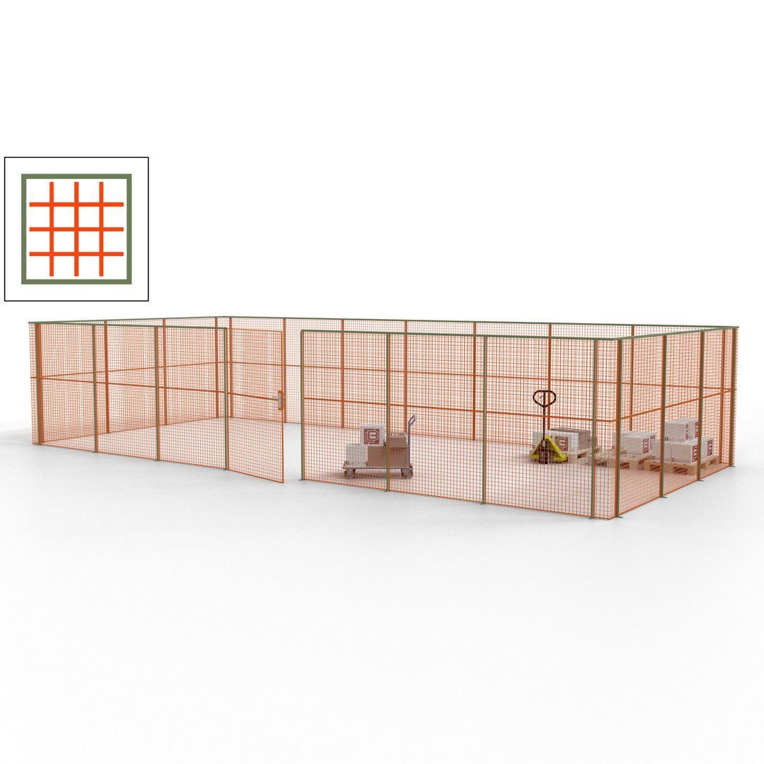 Hallentrennwand - Flügeltür, Gitter - 19 Gitterwände - 2.200 x 10.900 x 4.900 mm (HxBxT) - Perlweiß/reinorange