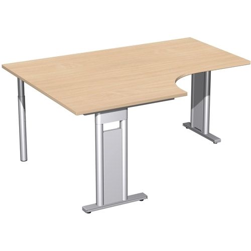 Eckschreibtisch, Eckteil 800 mm, Ecke links, Füße einseitig verkürzt, C-Fuß Pro, 720 x 1.600 x 1.200 mm (HxBxT), Gestell silber, Dekor Ahorn
