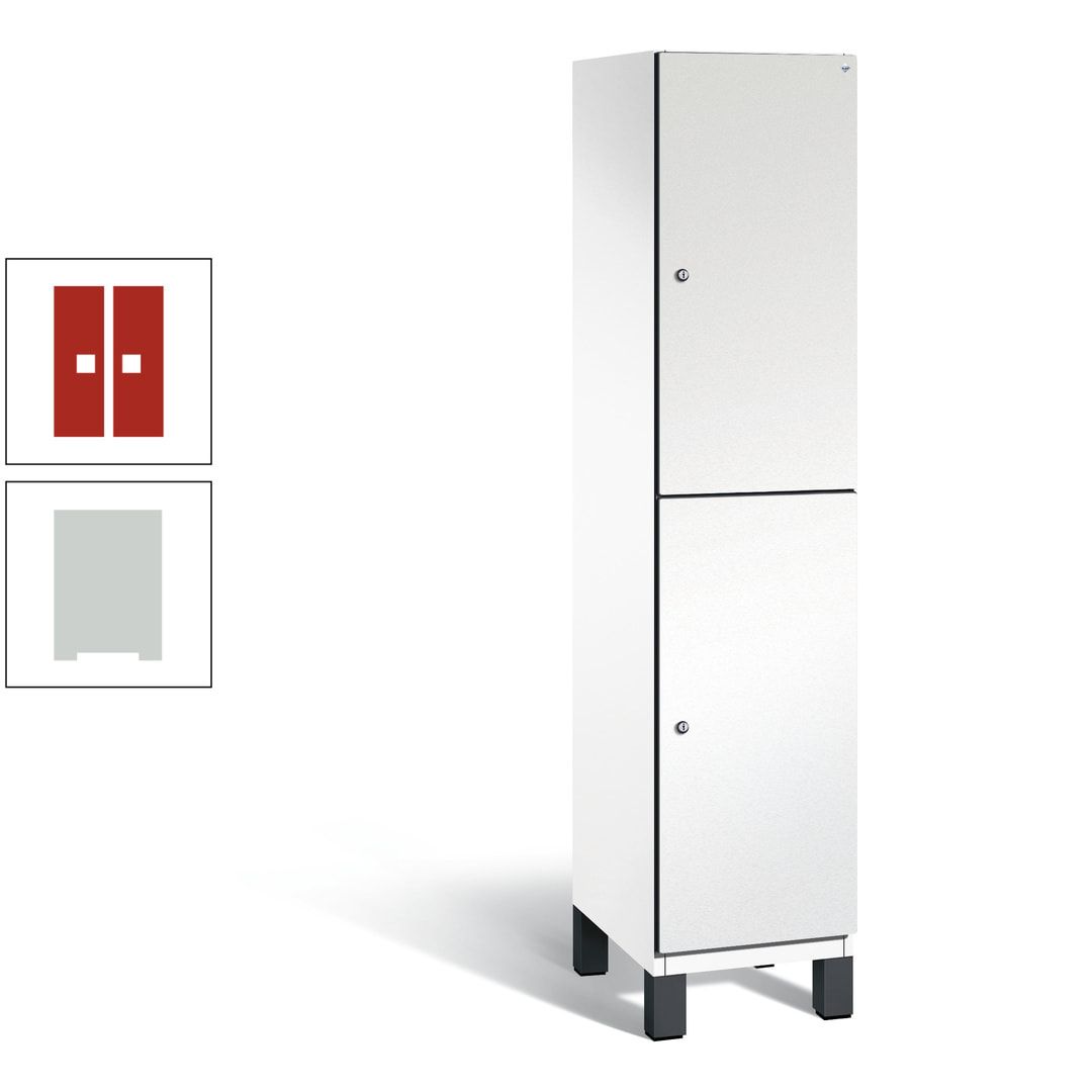 Fächerschrank, Stahlschrank, doppelstöckig, 2 Fächer, Füße, Korpus anthrazitgrau, Tür anthrazitgrau, 1.980 x 400 x 525 mm (HxBxT)