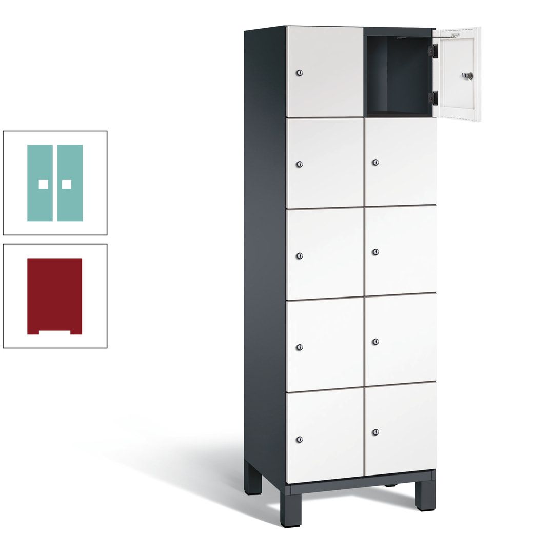 Fächerschrank, Stahlschrank, 10 Fächer, Türöffnungsbegrenzer, Füße, 1.980 x 600 x 525 mm (HxBxT), Korpus anthrazitgrau, Front anthrazitgrau