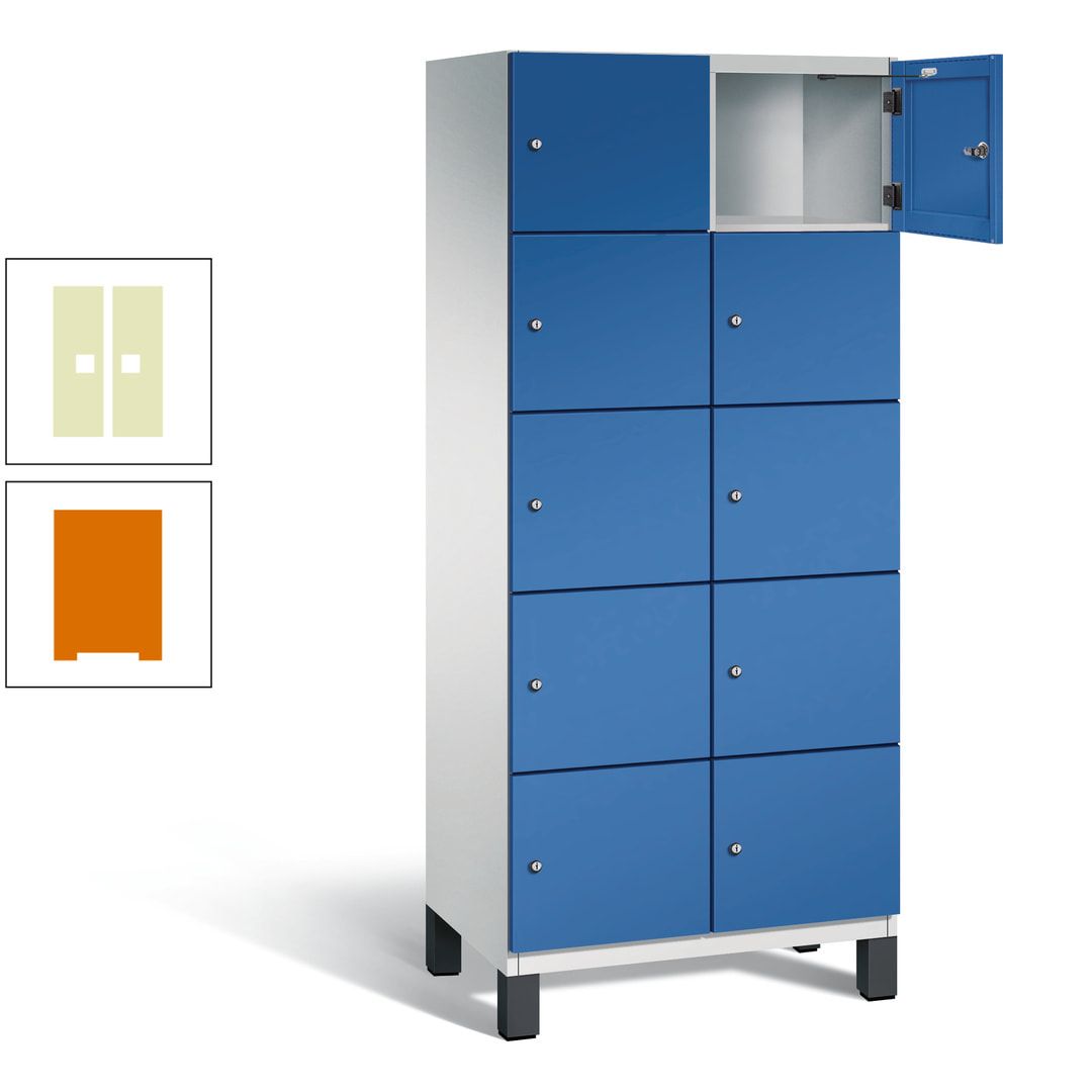 Fächerschrank, Stahlschrank, 10 Fächer, Türöffnungsbegrenzer, Füße, 1.980 x 800 x 525 mm (HxBxT), Korpus anthrazitgrau, Front anthrazitgrau