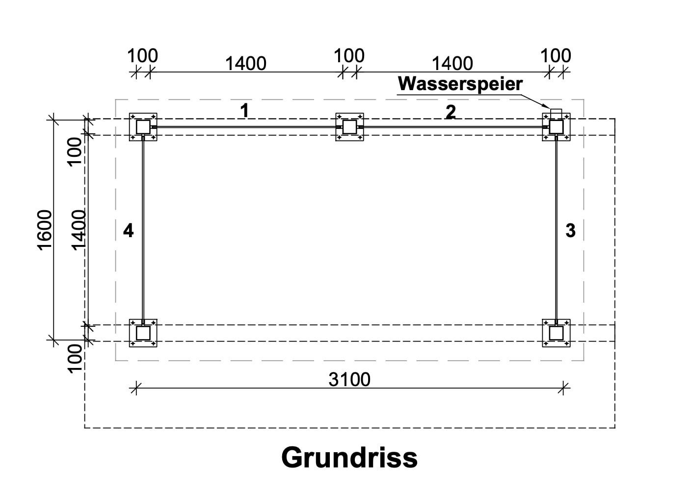 Unterstand mit Pultdach und Sicherheitsglas - feuerverzinkt und farbbeschichtet - 2.435 x 3.850 x 2.090 (HxBxT) - Farbe Achatgrau