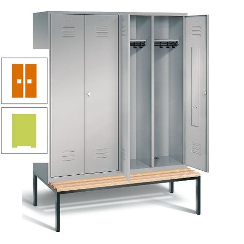 Doppel-Spindschrank, Buche Sitzbank untergebaut, 4 Abteile a 400 mm, Korpus lichtgrau, Tür anthrazitgrau, 2.090 x 1.590 x 815 mm (HxBxT)