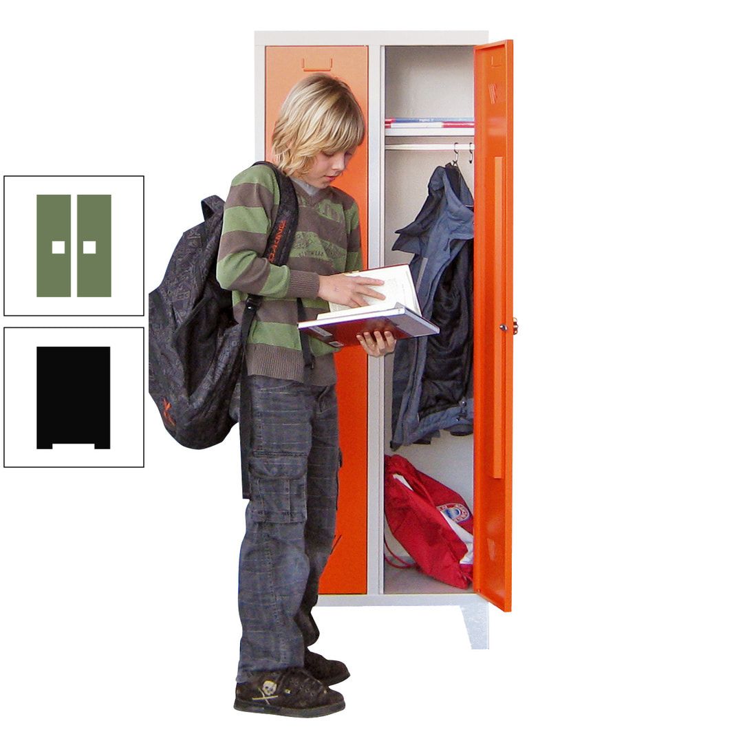 Spindschrank f. Schulen - mit Füßen - Höhe 1.600 mm - 3 Abteile a 300 mm - Drehriegel - anthrazitgrau