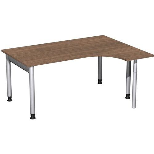 Eckschreibtisch, Ecke rechts, Füße einseitig verkürzt, 4-Fuß Pro, höhenverstellbar, 680-800 x 1.600 x 1.200 mm (HxBxT), Dekor Ahorn