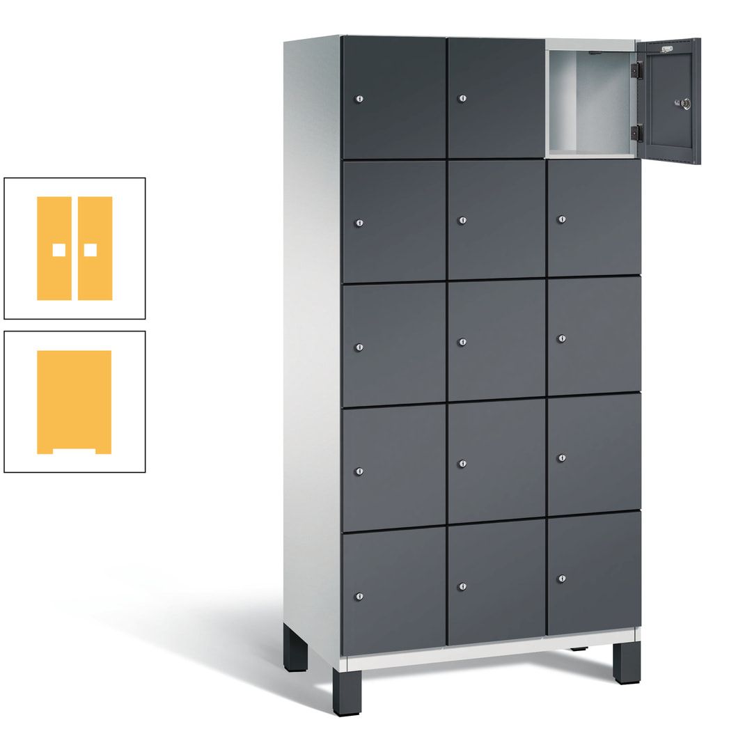 Fächerschrank, Stahlschrank, 15 Fächer, Türöffnungsbegrenzer, Füße, 1.980 x 900 x 525 mm (HxBxT), Korpus anthrazitgrau, Front anthrazitgrau