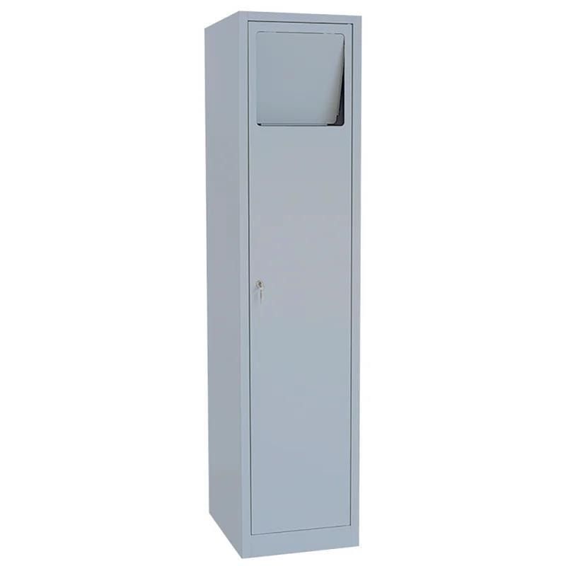 Wäschesammelschrank, Wäscheschrank, Stahlschrank, Sockel, Klappe, Zylinderschloss, 1.800 x 600 x 500 mm (HxBxT), Korpus lichtgrau, Front enzianblau