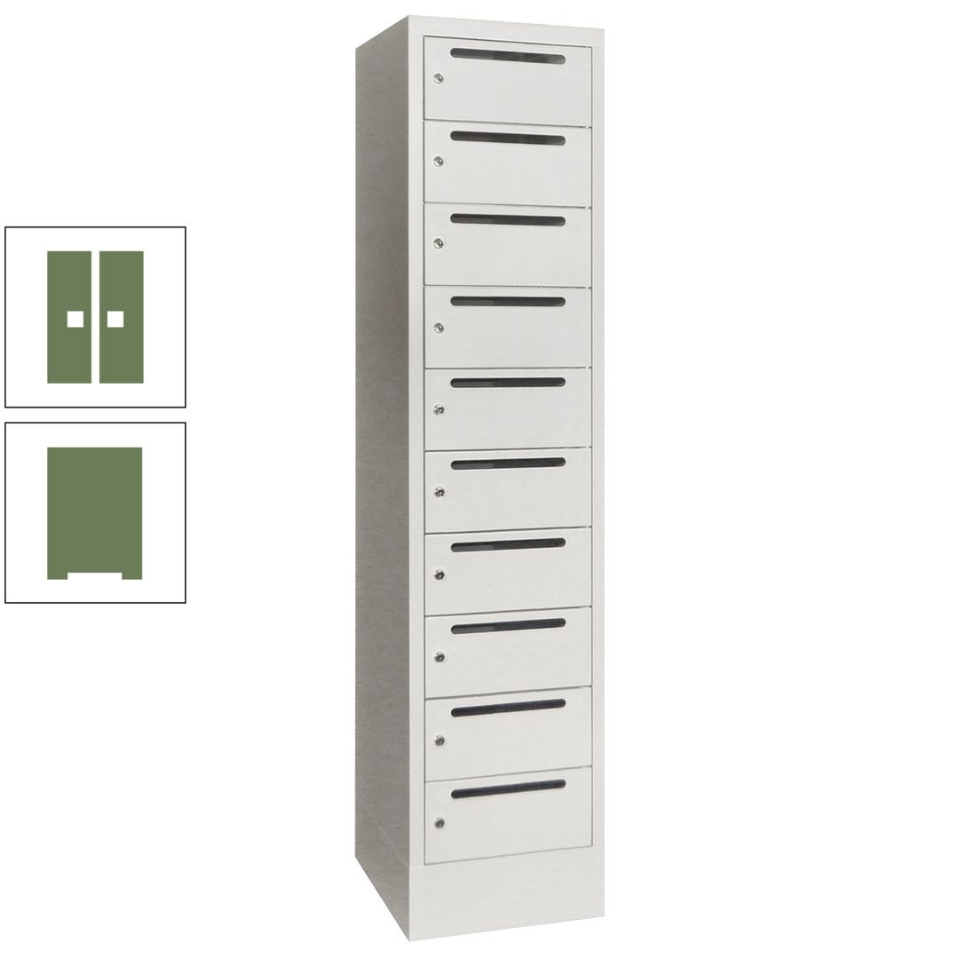 Postverteilerschrank, Schließfachschrank, 1 Abteil a 400 mm, 10 Fächer, 1.850 x 400 x 500 mm (HxBxT), Korpus anthrazitgrau, Front anthrazitgrau