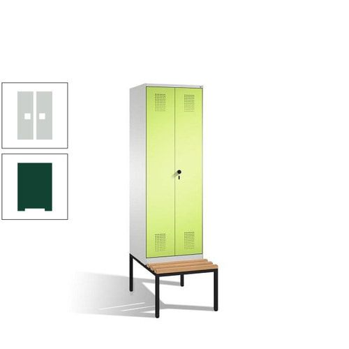 Doppel-Spind, Garderobenschrank, Buche Sitzbank untergebaut, 2 Abteile a 300 mm, Korpus anthrazitgrau, Tür anthrazitgrau, 2.090 x 600 x 815 mm (HxBxT)
