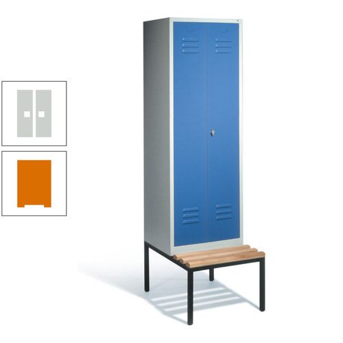 Doppel-Spindschrank, Buche Sitzbank untergebaut, 2 Abteile a 300 mm, Korpus lichtgrau, Tür anthrazitgrau, 2.090 x 610 x 815 mm (HxBxT)