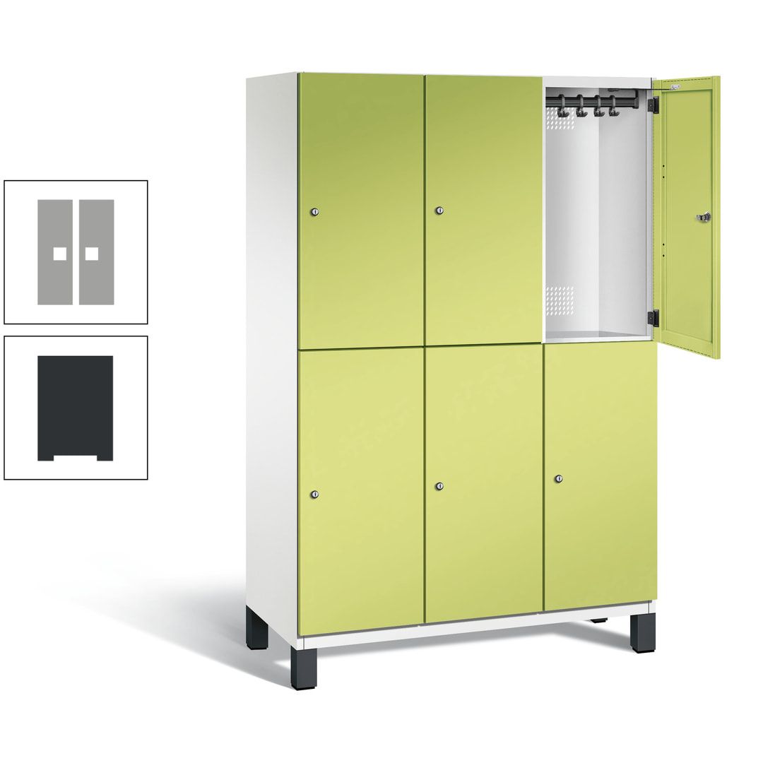 Fächerschrank, Stahlschrank, doppelstöckig, 6 Fächer, Füße, Korpus anthrazitgrau, Tür anthrazitgrau, 1.980 x 1.200 x 525 mm (HxBxT)