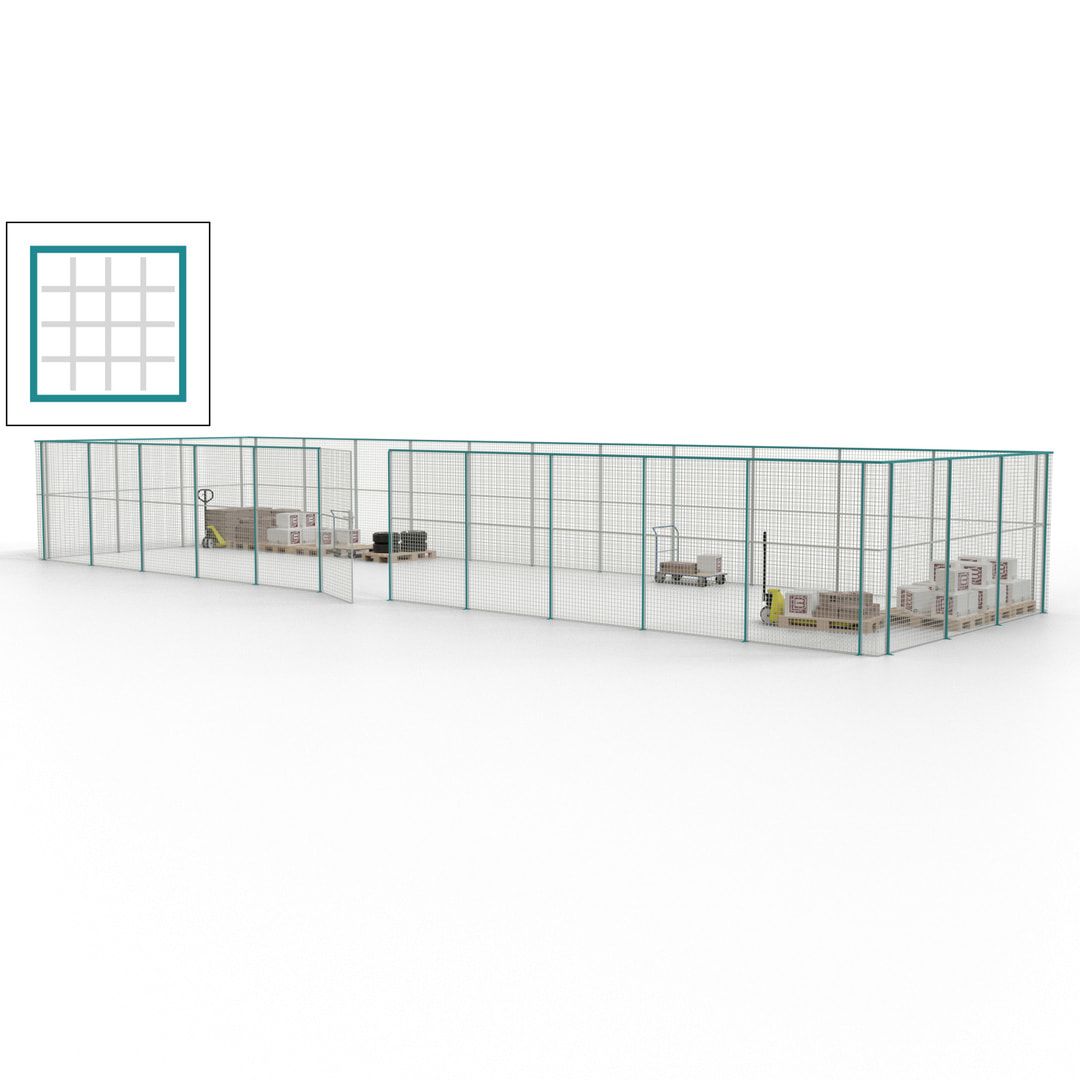 Maschinen Schutzgitter - Hallentrennwand - Sicherheitszaun - Tür - 42 m - 2.200 x 16.900 x 4.900 mm (HxBxT) - enzianblau