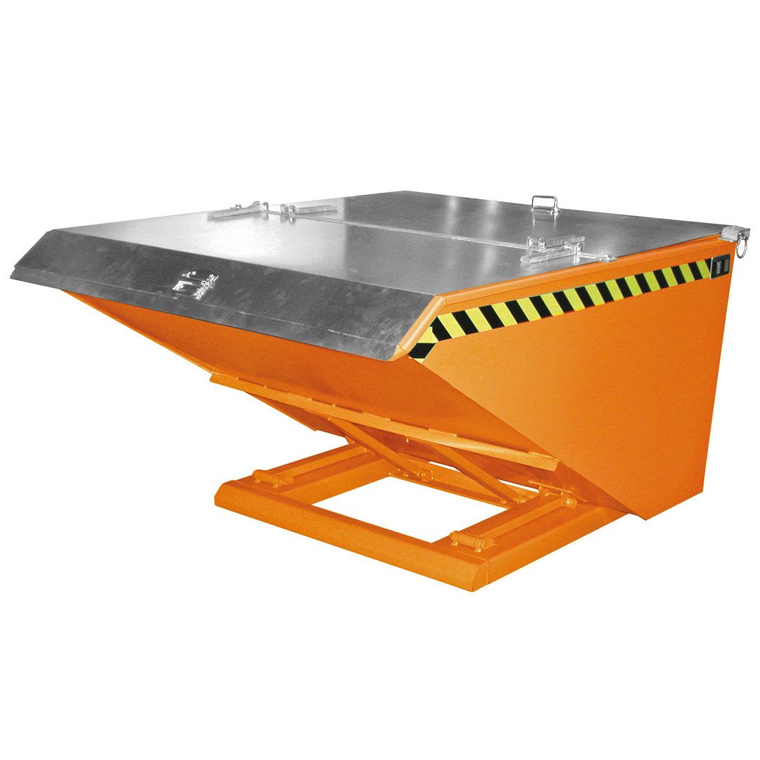 BAUER Kippbehälter - 1.000 l Volumen - 1.500 kg - Scheren-Kippmechanismus - feuerrot