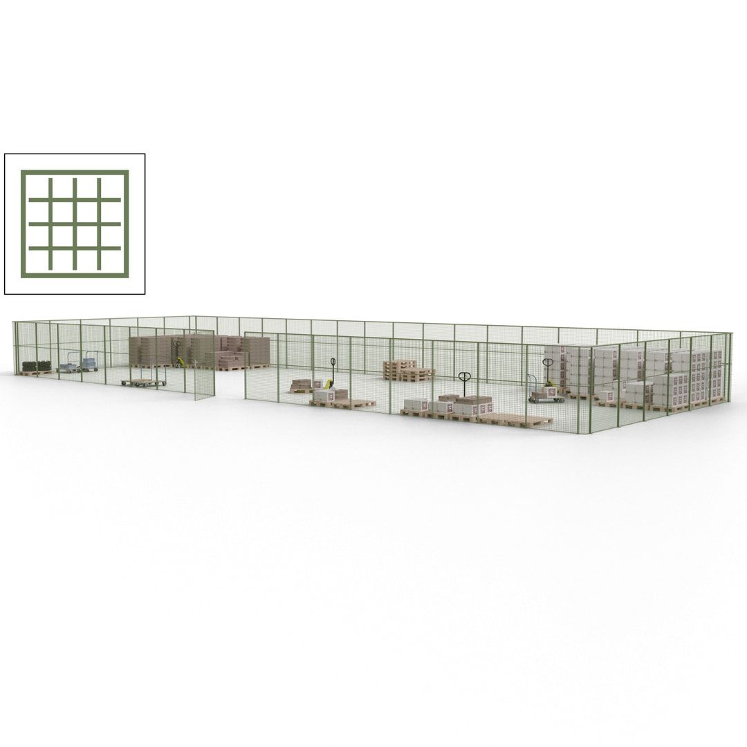 Maschinen Schutzgitter - Hallentrennwand - Sicherheitszaun - Tür - 69 m - 2.200 x 19.900 x 15.400 mm (HxBxT) - enzianblau