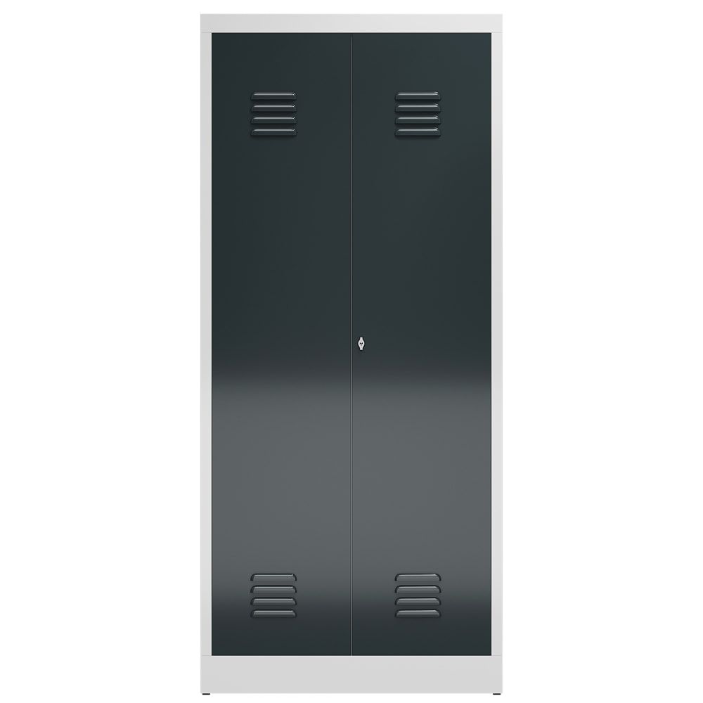 Mehrzweckschrank, Garderobenschrank, 2 Abteile, 6 Fächer, 1.800 x 800 x 500 mm (HxBxT), Drehriegel, Stahl, Korpus: lichtgrau, Front: anthrazitgrau