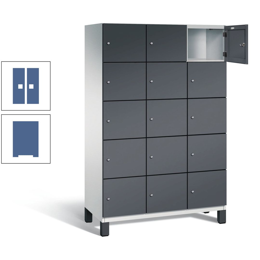 Fächerschrank, Stahlschrank, 15 Fächer, Türöffnungsbegrenzer, Füße, 1.980 x 1.200 x 525 mm (HxBxT), Korpus anthrazitgrau, Front anthrazitgrau
