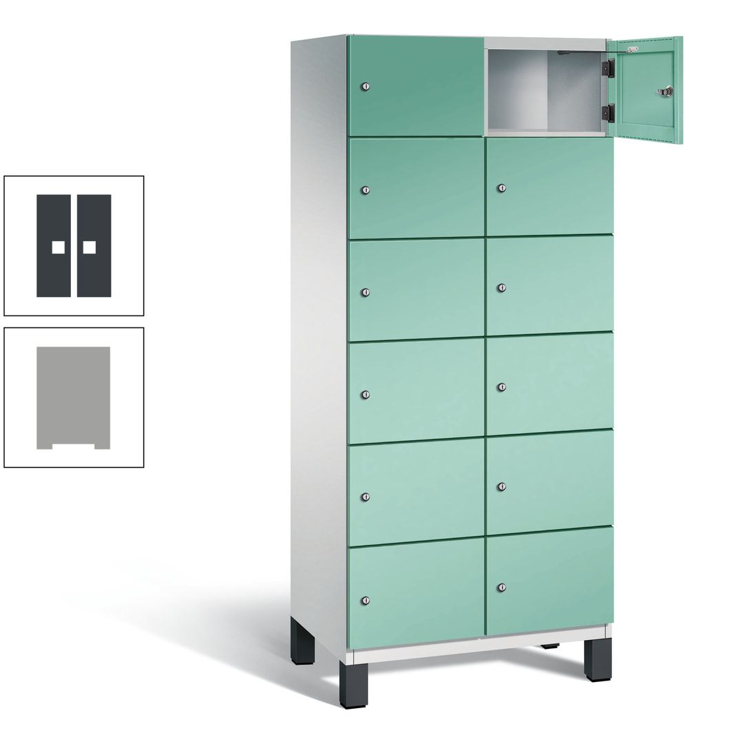 Fächerschrank, Stahlschrank, 12 Fächer, Türöffnungsbegrenzer, Füße, 1.980 x 800 x 525 mm (HxBxT), Korpus anthrazitgrau, Front anthrazitgrau