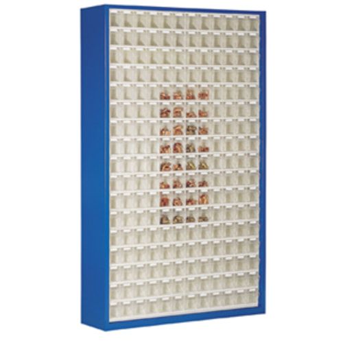Magazinschrank mit Sichtlagerkästen - 2.000x1.270x250 mm - 154 Kästen - enzianblau