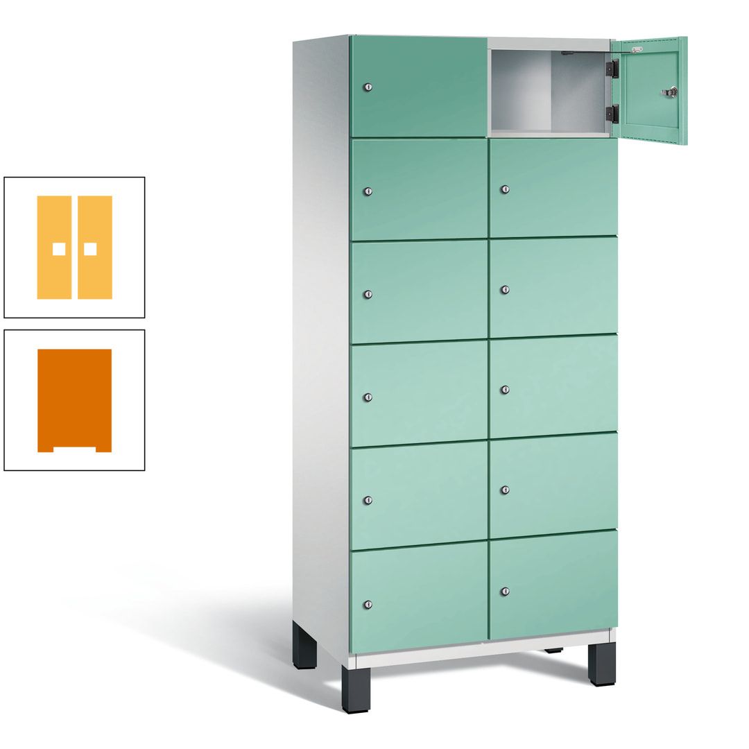 Fächerschrank, Stahlschrank, 12 Fächer, Türöffnungsbegrenzer, Füße, 1.980 x 800 x 525 mm (HxBxT), Korpus anthrazitgrau, Front anthrazitgrau