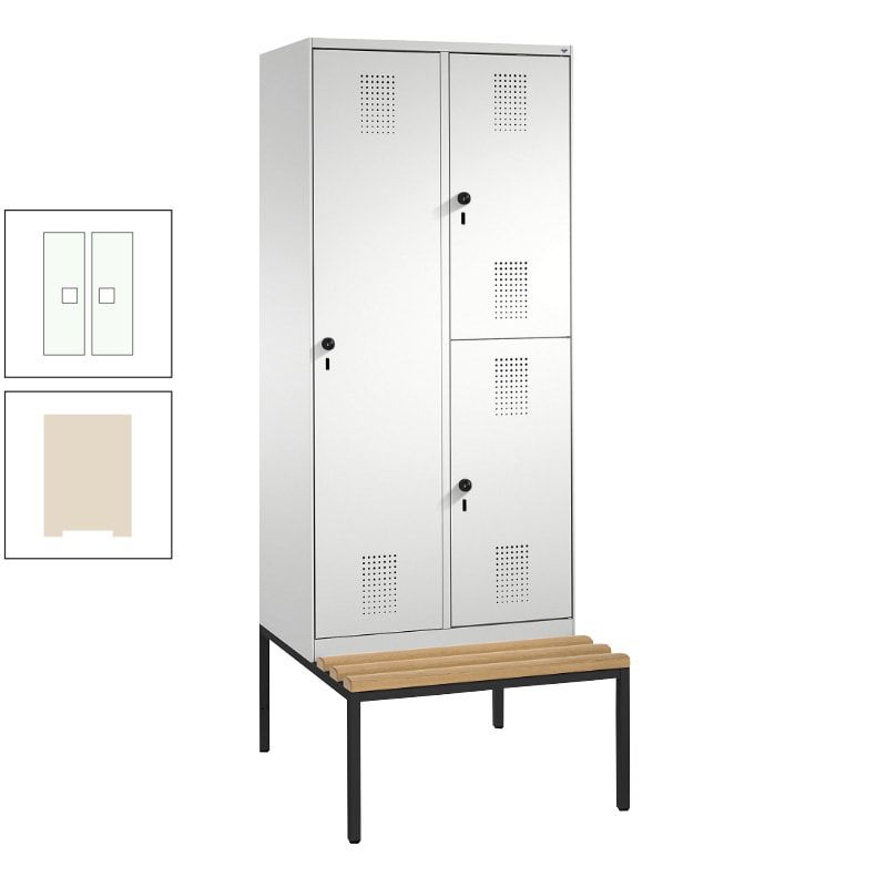 Garderobenschrank, Spind ein- und doppelstöckig Sitzbank, 2 Abteile, 3 Fächer, 2.090 x 800 x 500 mm (HxBxT), Front anthrazitgrau, Korpus anthrazitgrau