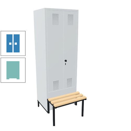 Doppel-Spind, Garderobenschrank, Buche Sitzbank integriert, 2 Abteile a 400 mm, Korpus anthrazitgrau, Tür anthrazitgrau, 1.850 x 800 x 815 mm (HxBxT)