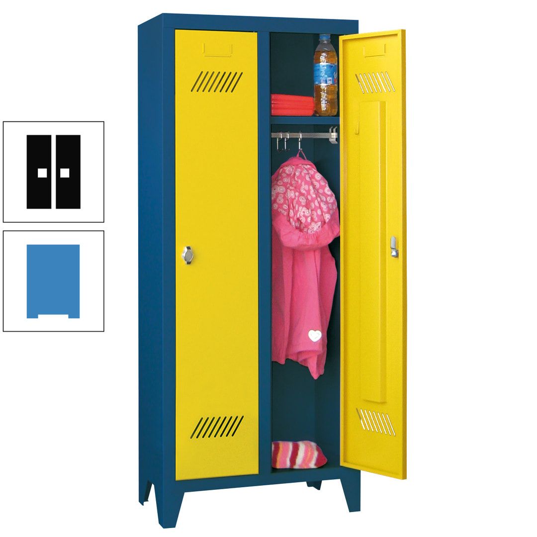 Spindschrank f. Kindergärten - mit Füßen - Höhe 1.300 mm - 2 Abteile a 250 mm - Zylinderschloss - anthrazitgrau