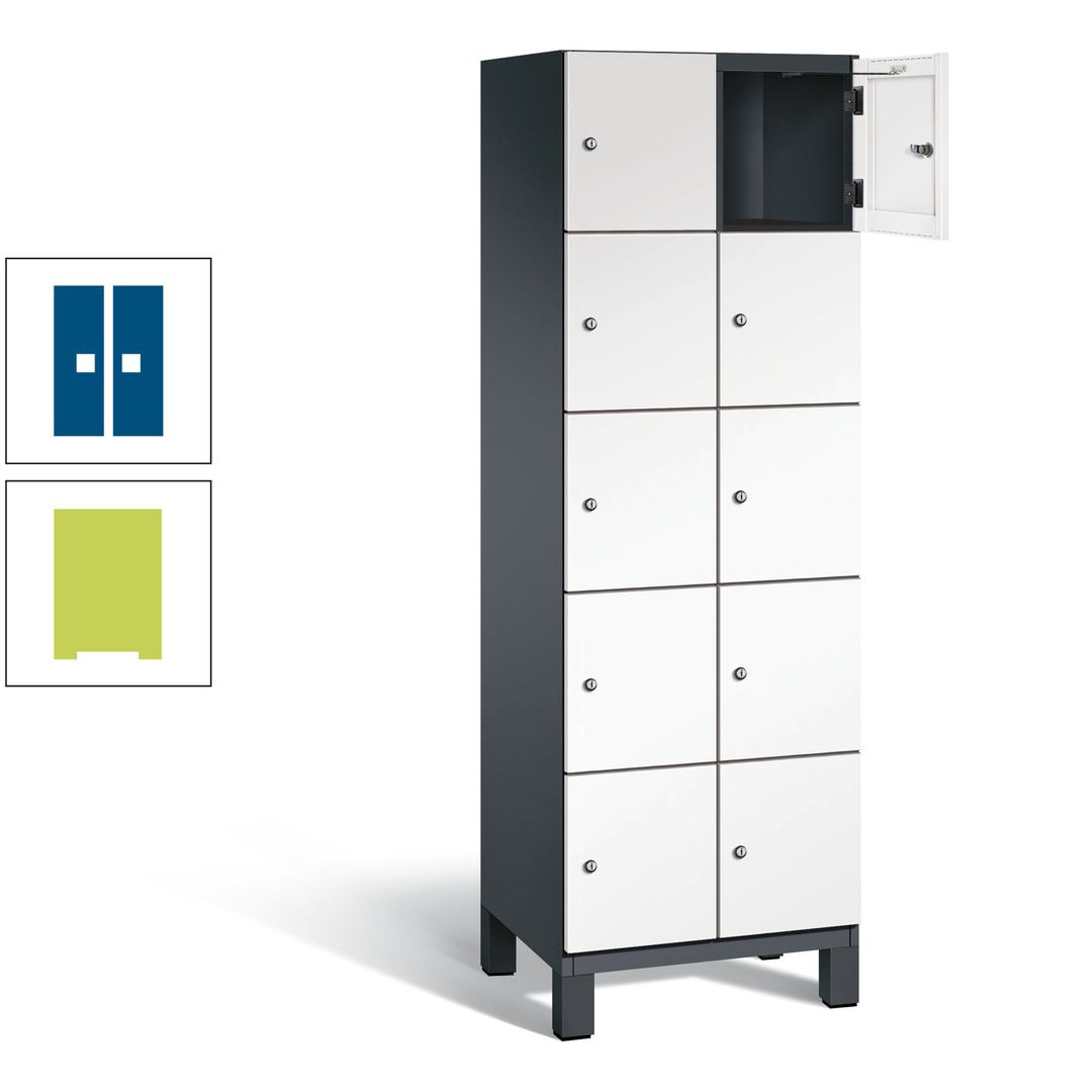 Fächerschrank, Stahlschrank, 10 Fächer, Türöffnungsbegrenzer, Füße, 1.980 x 600 x 525 mm (HxBxT), Korpus anthrazitgrau, Front anthrazitgrau