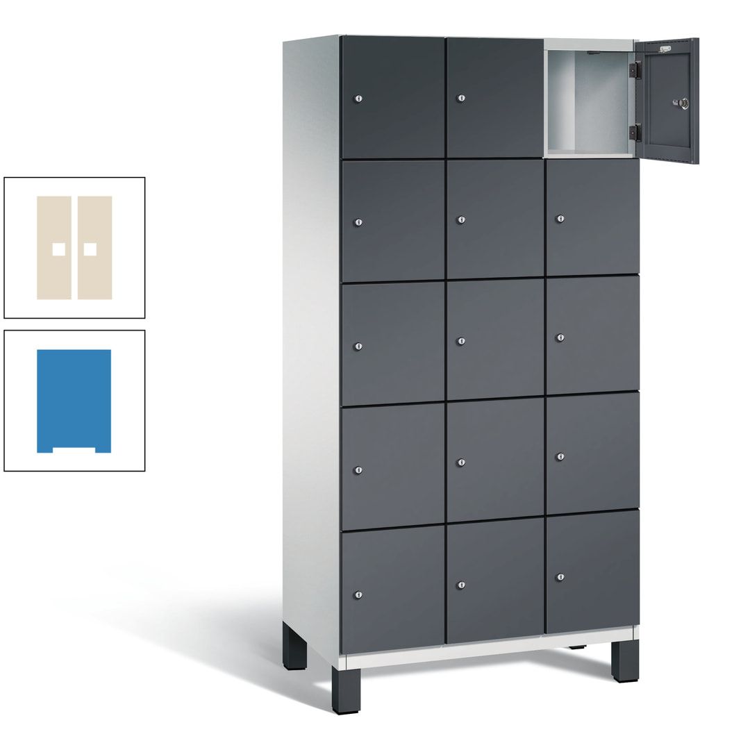 Fächerschrank, Stahlschrank, 15 Fächer, Türöffnungsbegrenzer, Füße, 1.980 x 900 x 525 mm (HxBxT), Korpus anthrazitgrau, Front anthrazitgrau