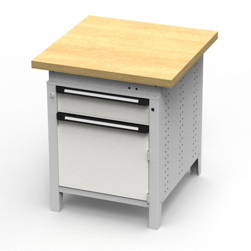 OTTOKIND Werkbank - Arbeitsplatte bündig - 850 x 605 x 750 mm (HxBxT) - Schublade - Schrank - lichtgrau