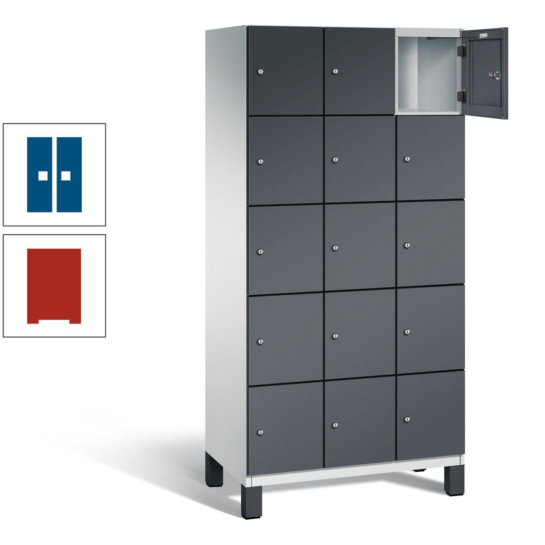Fächerschrank, Stahlschrank, 15 Fächer, Türöffnungsbegrenzer, Füße, 1.980 x 900 x 525 mm (HxBxT), Korpus anthrazitgrau, Front anthrazitgrau