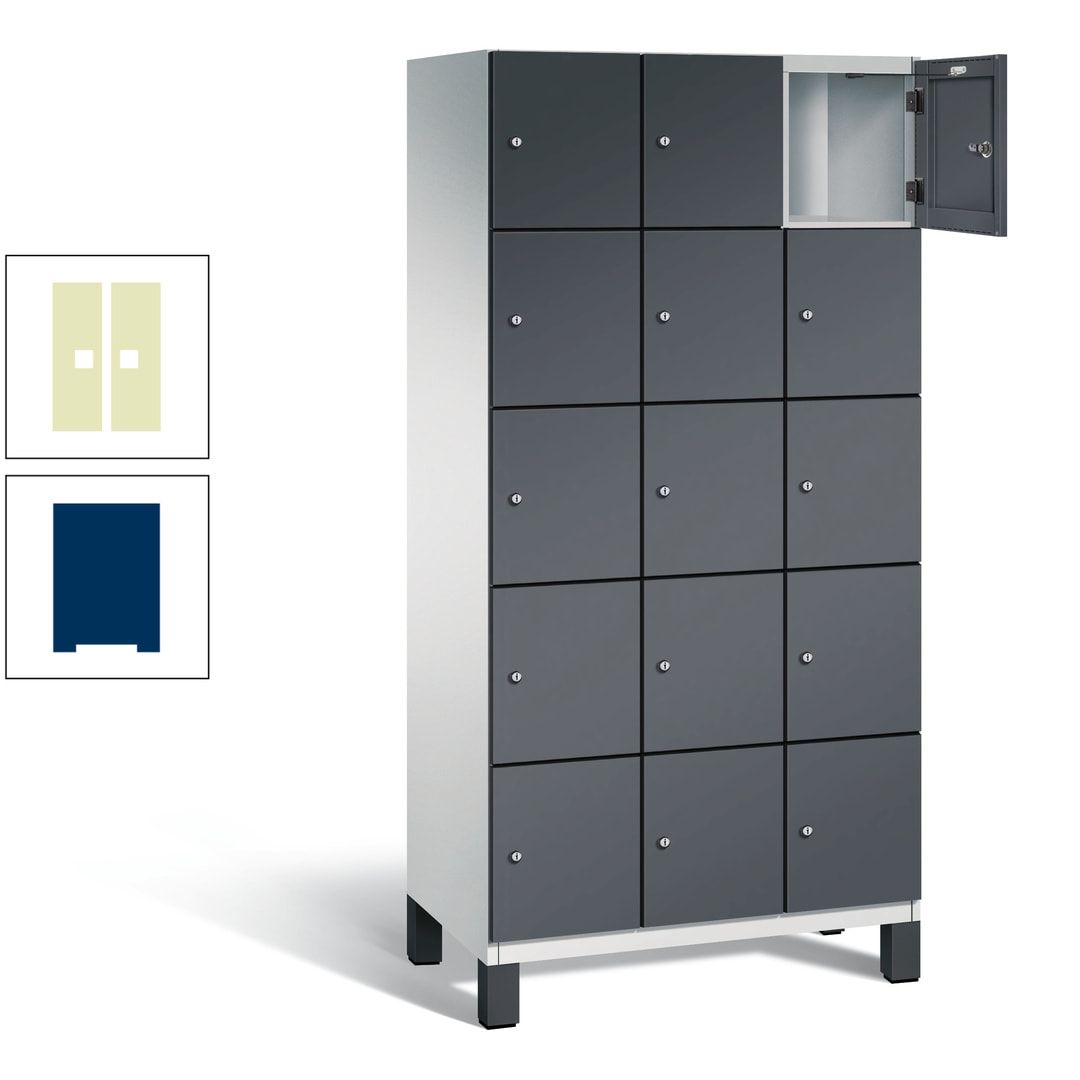 Fächerschrank, Stahlschrank, 15 Fächer, Türöffnungsbegrenzer, Füße, 1.980 x 900 x 525 mm (HxBxT), Korpus anthrazitgrau, Front anthrazitgrau