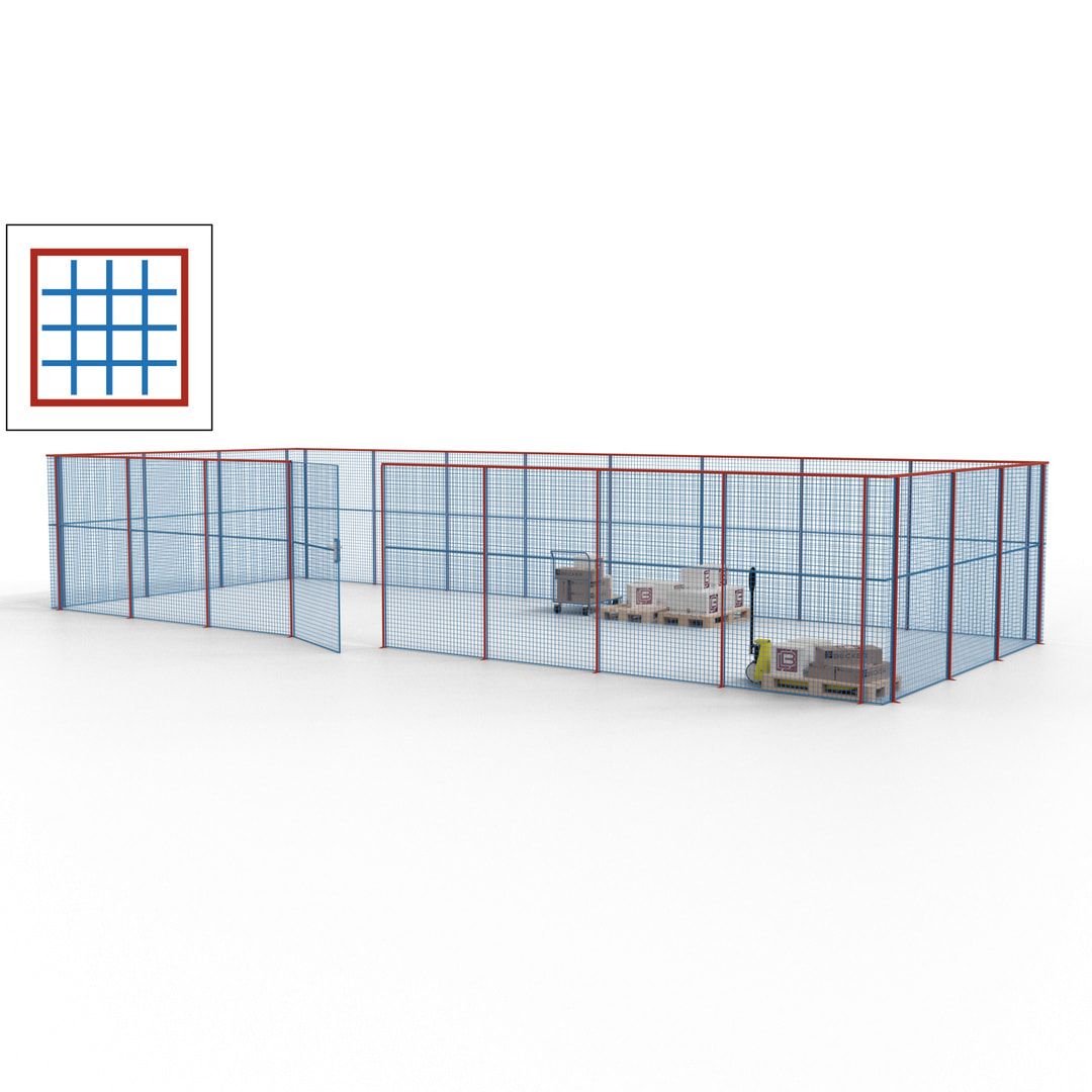 Maschinen Schutzgitter - Hallentrennwand - Sicherheitszaun - Tür - 33 m - 2.200 x 12.400 x 4.900 mm (HxBxT) - enzianblau